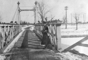 p74-3 #1 Section 19th Regt Welland Canal Force Guard on bridge