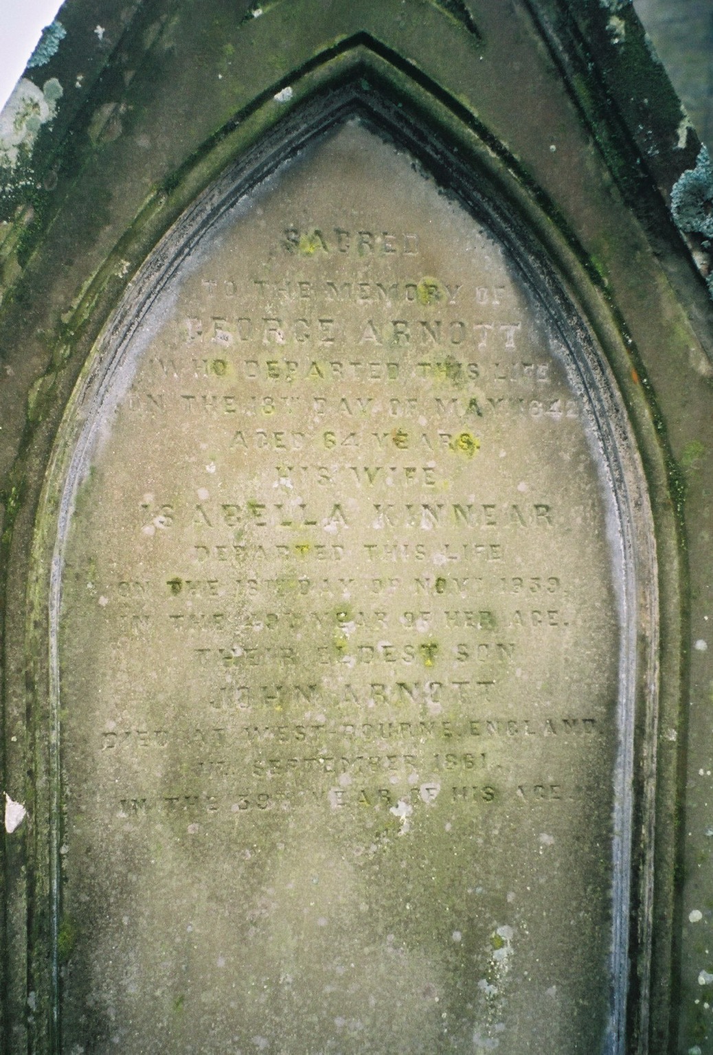 George ARNOTT died 1842 & w Isabella KINNEAR died 1839 tombstone Brechin Scotland.