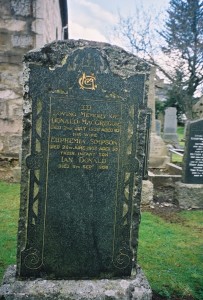 Gravestone in Kinloch Rannoch church yard - In loving memory of Donald MacGREGOR died 2nd July 1928 aged 62 His wife Euphemia Simpson died 26th June 1906 aged 33 their infant son Ian Donald [MacGREGOR] died 5th Sept. 1906