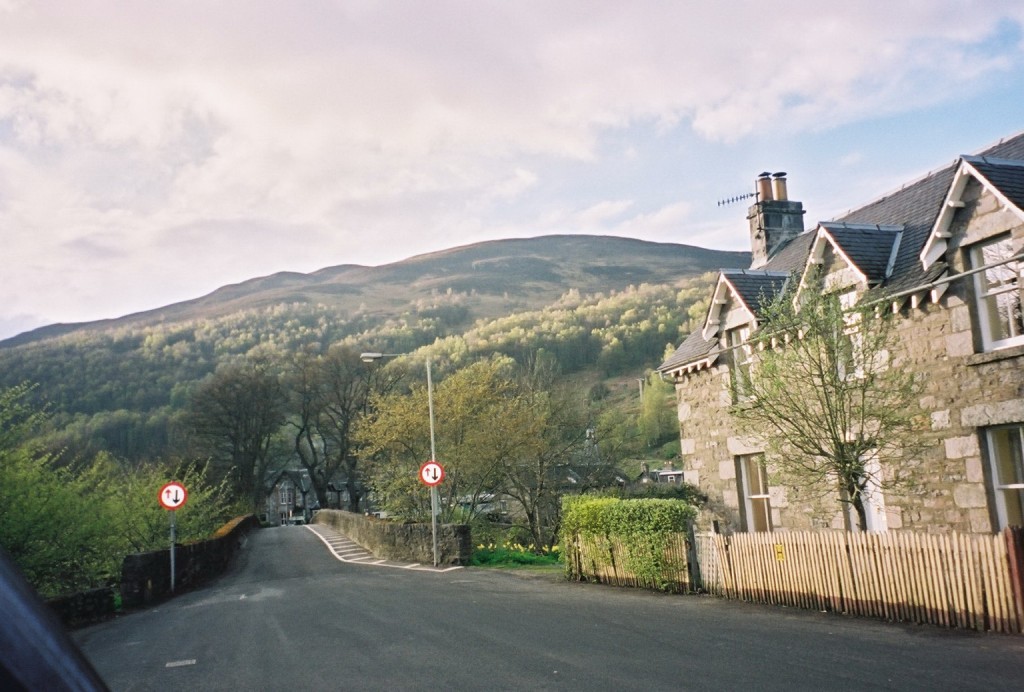Kinloch Rannoch, Perthshire, Scotland - Muirlodge Place. Looking North-West, the hump in the road is the old stone bridge across the River which my ancestor Neil MacGregor mentioned in one of his letters.