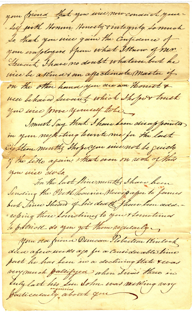 The second page of a letter written by D Macgregor in Paisley, Scotland on 30 March 1835 to his son, Mr. Neill McGregor