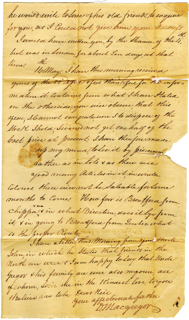 Letter from Duncan Macgregor to his son NeilMacGregor on 13 May 1842. 3/4