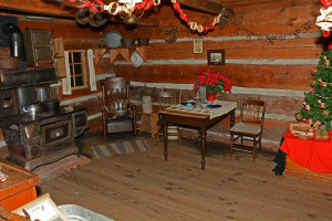 Log cabin at Chrismas time - Burnaby Village Museum by Colin M Stevens 2014