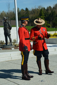 "Well sir, the fish I caught in the Wascana Creek was THIS long!" 2016-03-31 RCMP Band new mace ceremony Surrey BC (37)