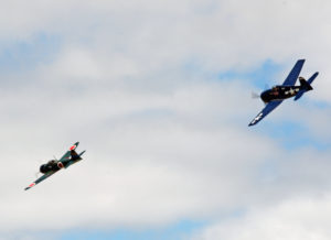 Japanese Zero with a US Navy fighter on its tail. 2016-08-07 Hillsboro Air Show (429)
