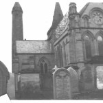 Brechin Cathedral in 1912, showing some tombstones. Photo by Wm. A. Stevens in 1912.