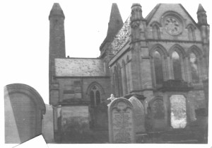 Brechin Cathedral in 1912, showing some tombstones. Photo by Wm. A. Stevens in 1912.
