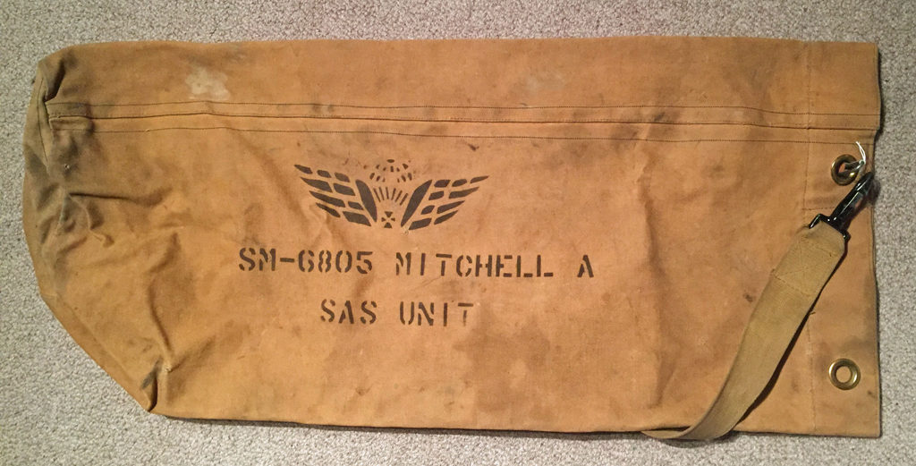 Army kit bag marked with soldier's name and unit. Canadian SAS Company 1947-1949. 