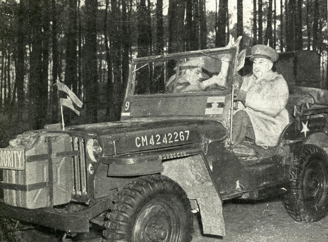 General Harry Crerar driving his jeep in 1944-1945.