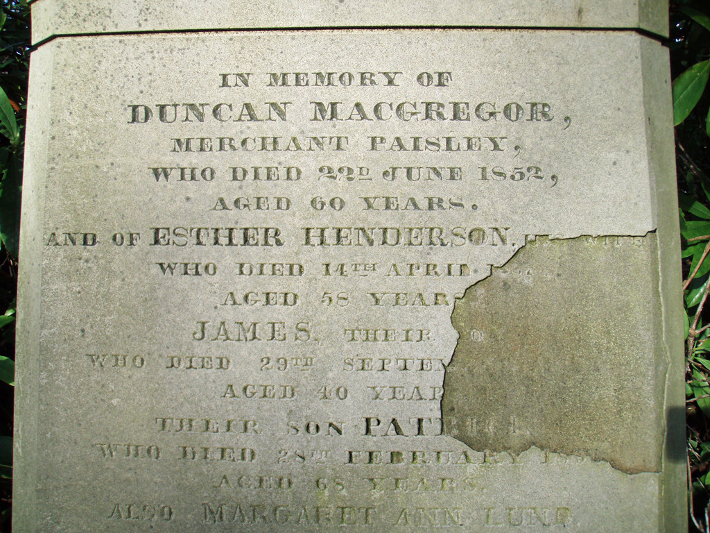 Grave Duncan MacGregor upper inscription