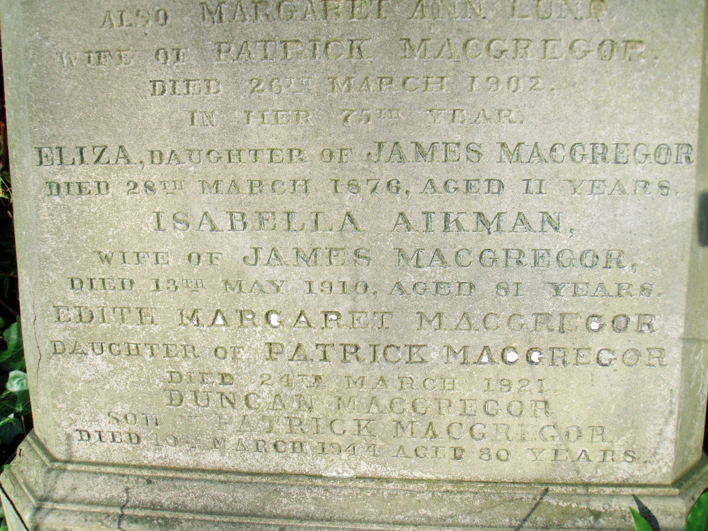 Grave Duncan MacGregor lower inscription