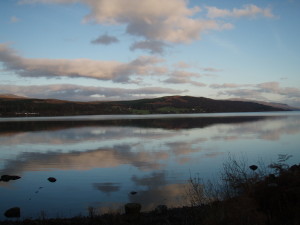 Clouds reflecting on still waters of scottish lake. Loch Rannoch, Perthshire, Scotland 2