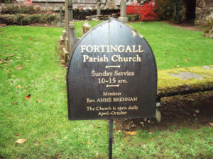 Fortingall Church sign - Scotland. Photo by CMS