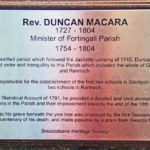 Sign for grave of Duncan Macara at Fortingall Church yard. Photo by CMS