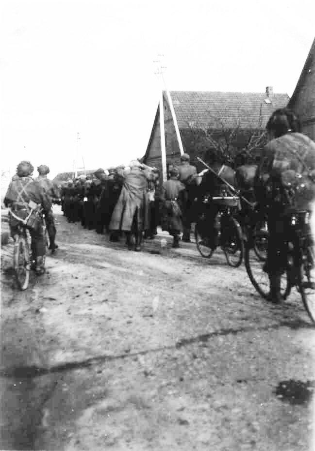 1CPB on captured bikes escorting German PW Germany Spring 1945 via Doug Morrison