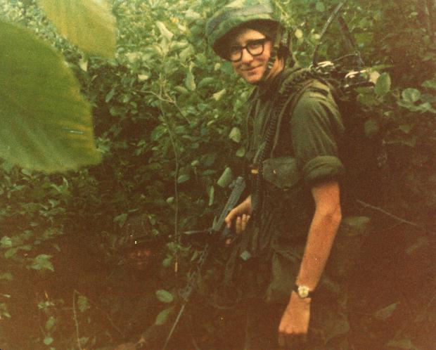 2/Lt C M Stevens, Seaforth at CFBGagetown 1972Aug. There is another soldier in the photo as well. 