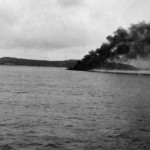 Smoke plume of burning sinking ship. Definitely tanker 24-3-42