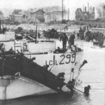 BSA Canadians_Landing Craft Infantry, Large LCIL299 soldiers disembarking carrying BSA Airborne Bicycles.(detail)