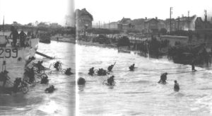 BSA Canadians_Landing Craft Infantry, Large LCIL299 soldiers disembarking carrying BSA Airborne Bicycles.