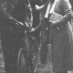 The Queen examining a BSA Airborne Bicycle, probably in May 1944.