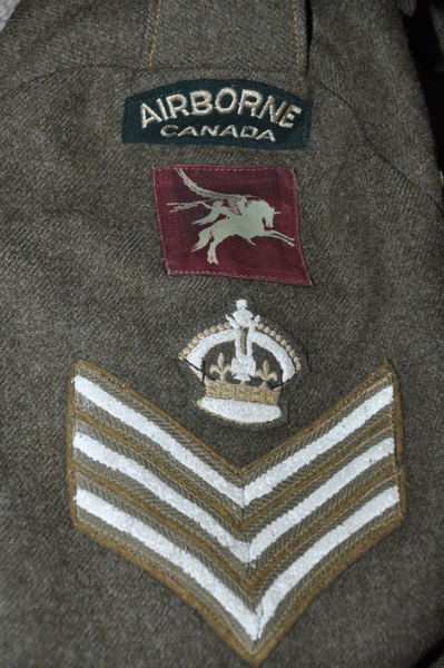Insignia on sleeve of a battledress blouse believed to have been worn by an instructor at Shilo, Manitoba in WWII - Colin M. Stevens Collection