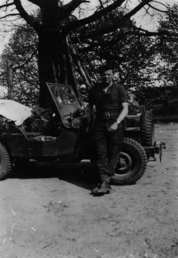 Doug Morrison Vickers gunner HQ Coy 1CPB with jeep
