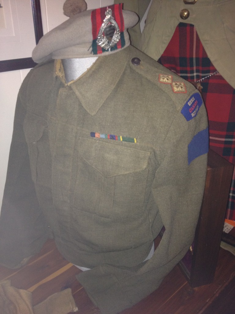 Brown World War 2 Canadian army battledress jacket and hat. Lieutenant A H Stevens Battledress (1 of 2) Essex Scottish 2nd Canadian Division 1943 