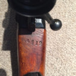 No. 4 MK. I* (T) made by SAL at Long Branch and later issued to the Indian military. Serial number 68L3200. This is the serial number of the scope that was assigned to this rifle in Indian service, a No. 4 MK. I # 4612. The number is stamped on top of the wrist of the butt, just behind the cocking piece.