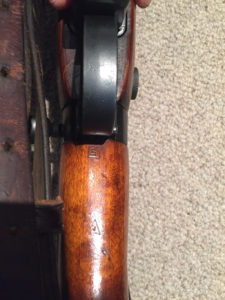 No. 4 MK. I* (T) made by SAL at Long Branch and later issued to the Indian military. Serial number 68L3200. The butt is a U.S. Stevens-Savage made one fitted later in service. Note that their mark for the wood is a squared "S" in a box. The triangle with a "J" mark might be Indian.