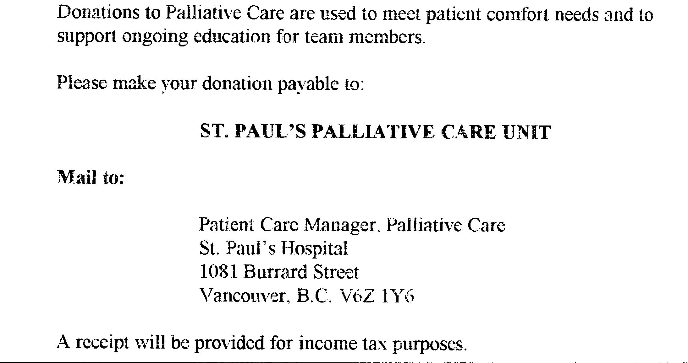 Information about the Palliative Care Unit at Saint Paul's Hospital, Vancouver, British Columbia