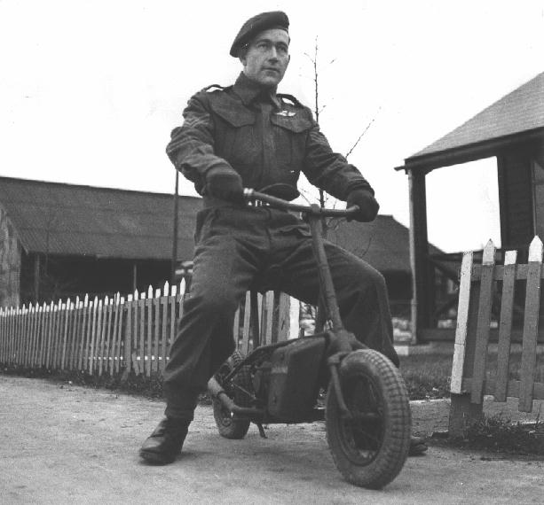 Sgt. Gordon Davies of 1 Canadian Parachute Battalion on a Welbike MK. I on January 5, 1944. He was apparently working in the Battalion Orderly Room. Canadian DND Army photo 27889 (LAC collection)