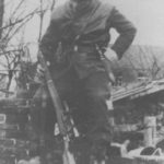 1 Cananadian Parachute Battalion sniper Pte. R. C. Rushton Roermond, Holland 1945. He has a "Killing Knife" on his left hip. It is an all-black version of the USMC Stiletto. (Out of the Clouds)