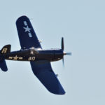 F4U-7 "Corsair" fighter in U.S. Navy markings. This aircraft was a veteran of the Indo-China fighting 1953-1954, the Suez invasion (1956) and the Algeria. Three bullet holes had to be repaired. From the Erickson Collection, Madres, Oregon, USA.2016-07-23 Boundary Bay Air Show D90 Sigma 150-500 (702)