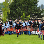 Massed pipe bands at Victoria Highland Games