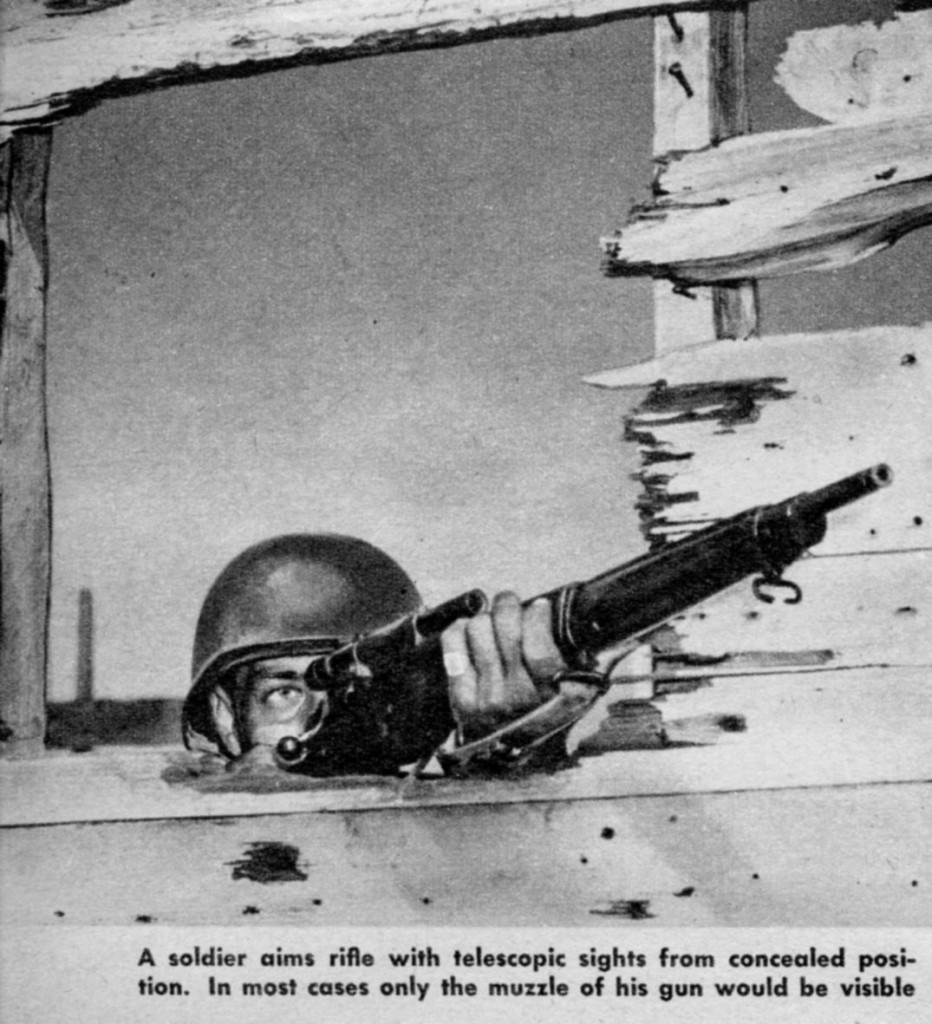 U.S. sniper with an M1903A4 published in March 1945. As noted this would not be a combat position as he is too exposed.