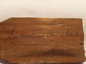 Luggage tag of Sir Frederick Banting from his fatal crash. Souvenir of Lieutenant A.H. Stevens, Lincoln and Welland Regiment. Close-up of Banting's signature.