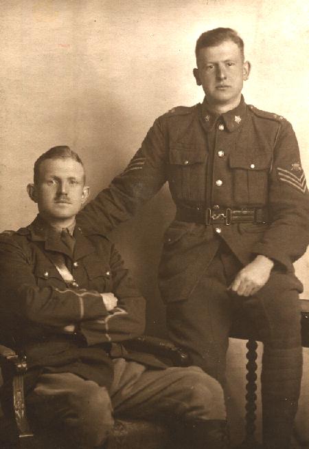 Brothers - Lieutenant Francis Vernon Heakes RFC and Sgt. Harold Harty HEAKES, McGill Siege Battery. Circa 1918.