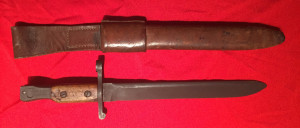 Ross bayonet for 1905 MK II Ross right side of bayonet and front of scabbard.