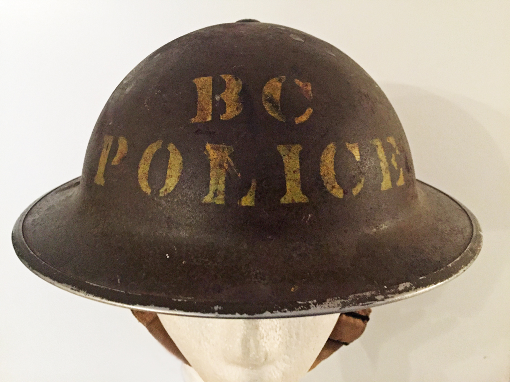 British Columbia Provincial Police "BC POLICE" (BCPP BCP) WWII helmet Colin Stevens Collection 