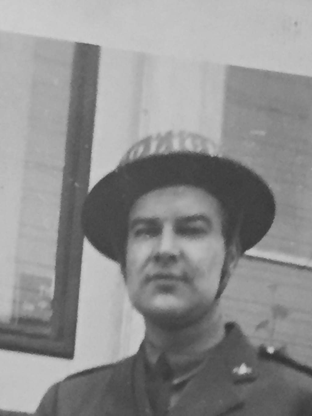 Ted BRUE BCPP circa 1942 wearing his issued BC POLICE steel helmet.