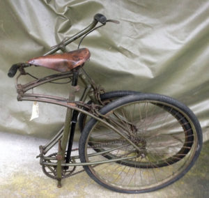 British Army BSA airborne bicycle, 2nd model, made circa 1943 serial number R37618 - Folded for storage or parachuting or loading into a glider. For parachuting it would be turned upside down.
