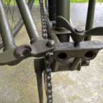 British Army BSA airborne bicycle, 2nd model, made circa 1943 serial number R37618 - folded position showing detail of lower hinge.