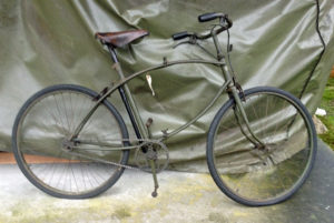 British Army BSA airborne bicycle, 2nd model, made circa 1943 serial number R37618 - ready for use with pedals are in the out position for use. Due to the fragile WAR GRADE tires I did not ride this one.