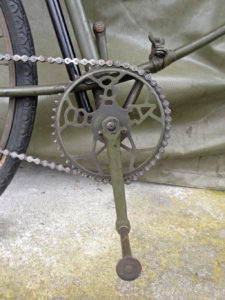 British Army BSA airborne bicycle, 2nd model, made circa 1943 serial number R37618 - BSA crank set - pedal is in the out position for use.