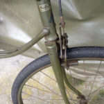 British Army BSA airborne bicycle, 2nd model, made circa 1943 serial number R37618 - Front fork and partial view of the front decals (transfers).