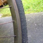 British Army BSA airborne bicycle, 2nd model, made circa 1943 serial number R37618 - An original WAR GRADE tire marking showing the raised marking "MADE IN ENGLAND"