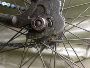 British Army BSA airborne bicycle, 2nd model, made circa 1943 serial number R37618 - Serial number on left side of frame where rear axle is attached. Note the "R" prefix.