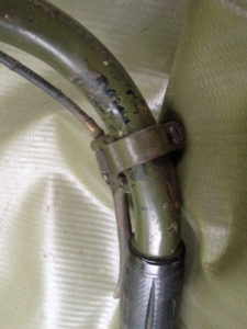 British Army BSA airborne bicycle, 2nd model, made circa 1943 serial number R37618 - Detail of right handbrake attachment.