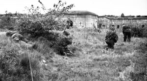 Canadian snipers advancing on an old fort.