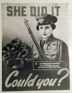 Lyudmila Pavklichenko sniper poster Canadian Army poster CAMT WWII (Colin M Stevens collection)